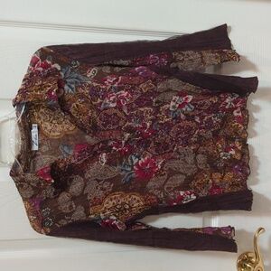 Zba Women's Long Sleeve Sheer Floral Blouse Size Medium NEW